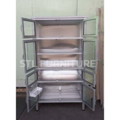 ตู้กับข้าวโครงอลูมิเนียม 3 ฟุต 8 ประตู สีเงิน ภายใน