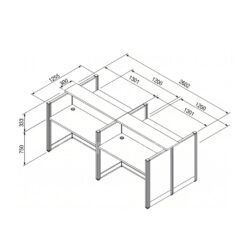 สเป็คโต๊ะทำงานกลุ่ม ชุด WORKSTATION มีเคาน์เตอร์บน 4 ที่นั่ง