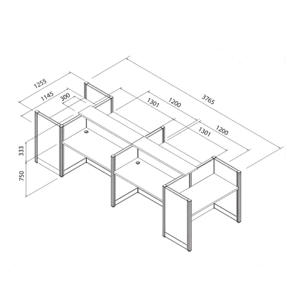 สเป็คโต๊ะทำงานกลุ่ม ชุด WORKSTATION มีเคาน์เตอร์บน 6 ที่นั่ง มีที่นั่งมุม