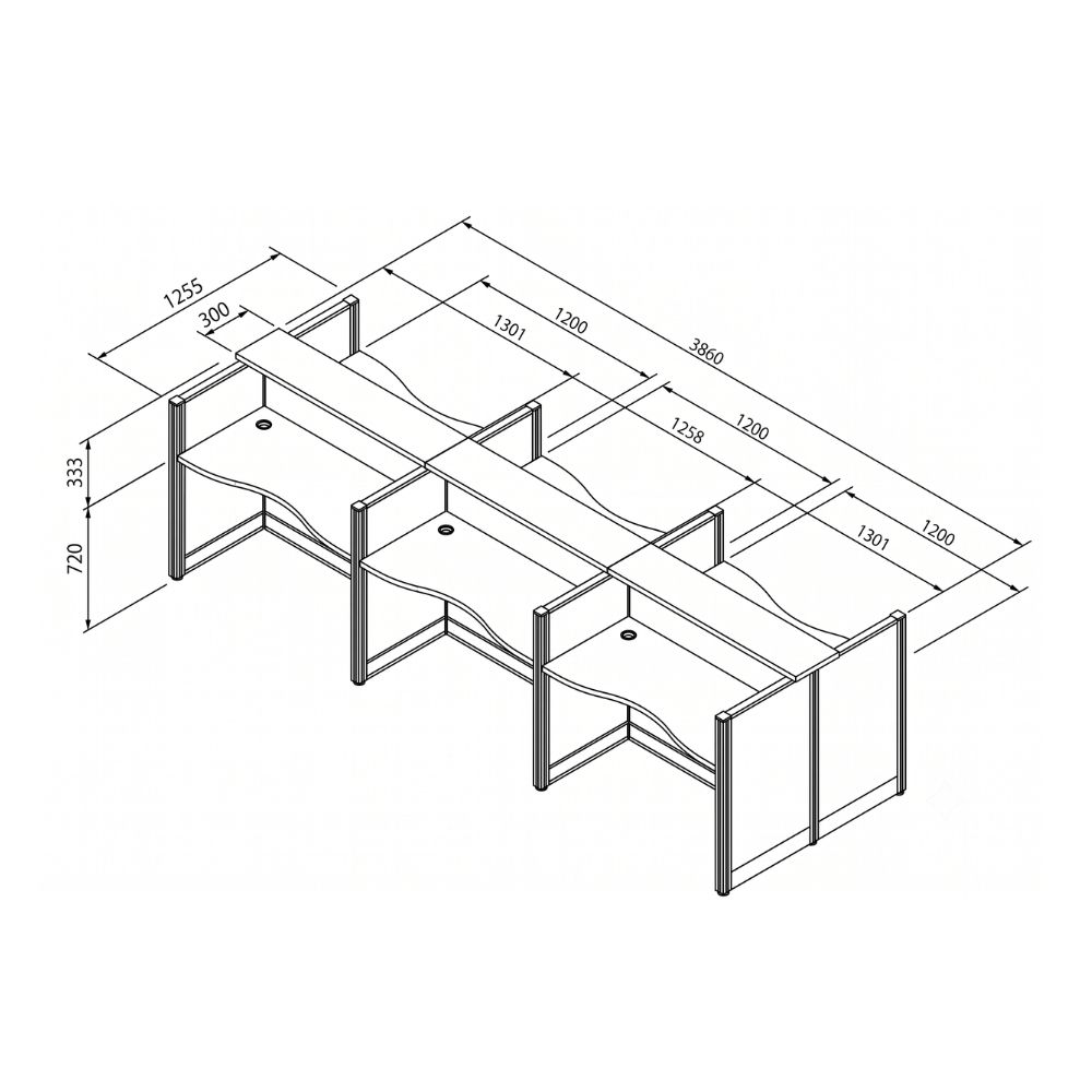 (Mo-tech) โต๊ะทำงานกลุ่ม ชุด WORKSTATION มีเคาน์เตอร์บน 6 ที่นั่ง - Image 2