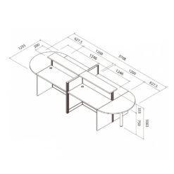 สเป็คโต๊ะทำงานกลุ่ม ชุด WORKSTATION มีเคาน์เตอร์บน 4 ที่นั่ง มีตัวต่อโค้งซ้ายขวา