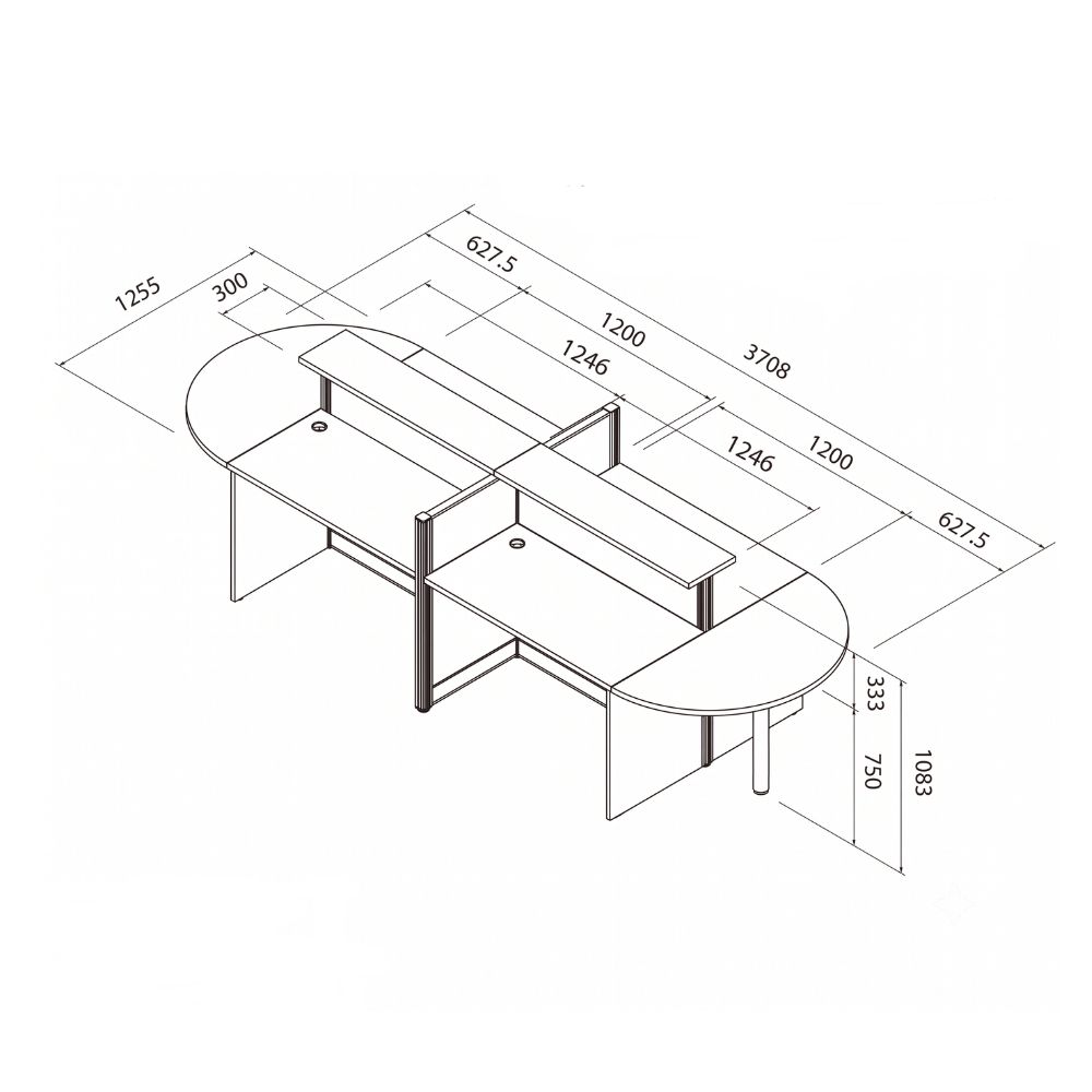 สเป็คโต๊ะทำงานกลุ่ม ชุด WORKSTATION มีเคาน์เตอร์บน 4 ที่นั่ง มีตัวต่อโค้งซ้ายขวา
