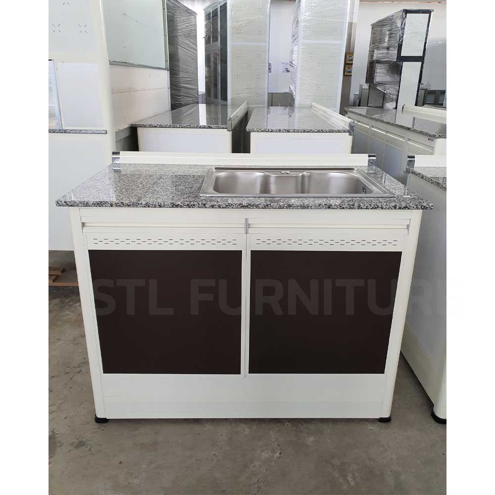 ตู้เคาน์เตอร์มีอ่าง 1 หลุม สำเร็จรูปอลูมิเนียมล้วน ท็อปหินแกรนิต ขาทึบ 108 cm - Image 2