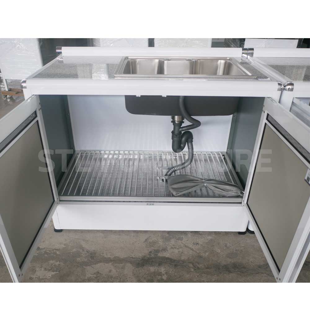 ตู้เคาน์เตอร์มีอ่าง 1 หลุม สำเร็จรูปอลูมิเนียมล้วน ท็อปหินแกรนิต ขาทึบ 108 cm - Image 3