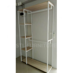 ตู้เสื้อผ้า 120 cm โครงเหล็กสีขาว ไม้สีเมเปิ้ล