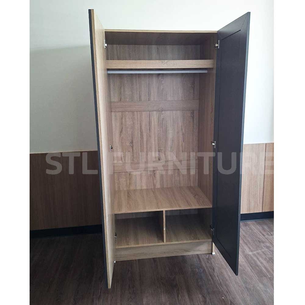 ภาพภายใน ตู้เสื้อผ้า 3 ฟุต สีไม้ตัดเทา กระจกยาวบานเต็ม