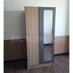 ตู้เสื้อผ้า 3 ฟุต สีไม้ตัดเทา กระจกยาวบานเต็ม แสงธรรมชาติ