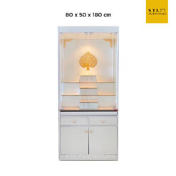 ตู้พระ minimal 80 cm มีไฟ ข้างกระจก ประตูกระจก