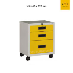 ตู้เอกสาร 3 ลิ้นชัก แบบมีล้อ สีเหลืองตัดสีขาว