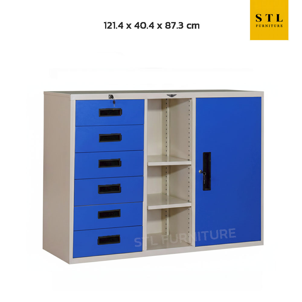 ตู้เอกสาร 1 บาน 6 ลิ้นชัก 4 ฟุต สีน้ำเงิน