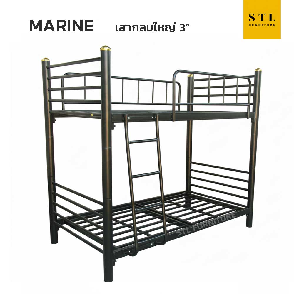 เตียงเหล็กเสากลม 2 ชั้น 3.5 ฟุต เสาหนา 3 นิ้ว สพหรับหอพักทหารเรือ