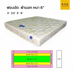 ที่นอนฟองน้ำอัด หุ้มผ้านอก หนา 6 นิ้ว พร้อมสเป็คงานโครงการ