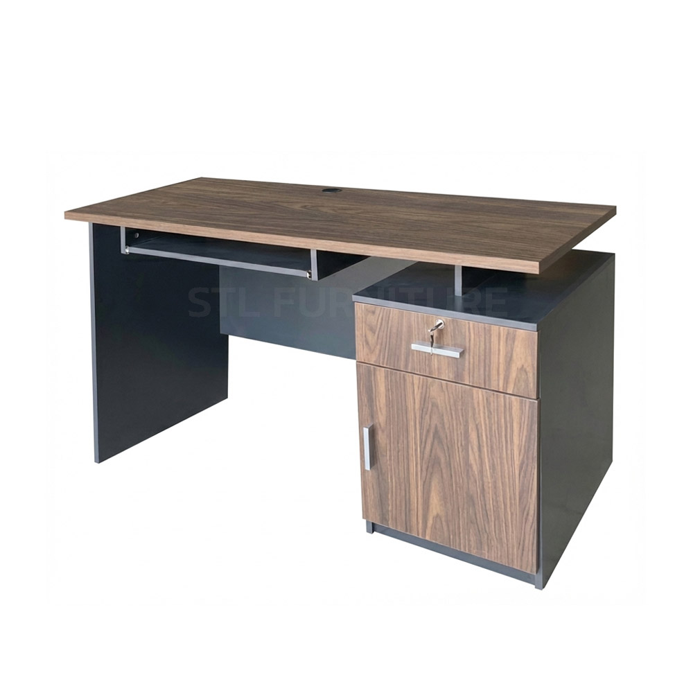 โต๊ะทำงาน 120 cm สีเข้ม 1 ช่องเก็บของ 1 ลิ้นชัก 1 ตู้เก็บของ