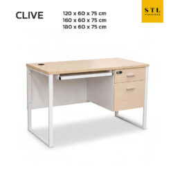 โต๊ะทำงานขาเหล็ก 2 ลิ้นชักกุญแจรหัส พร้อมถาดคีย์บอร์ด รุ่น Clive