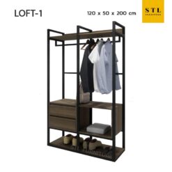 ตู้เสื้อผ้าโครงเหล็ก Loft 2 ลิ้นชักข้าง พร้อมชั้นวางรองเท้าด้านล่าง