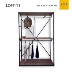 ตู้เสื้อผ้าโครงเหล็ก loft 150 cm แขวน 2 ชั้น สีมอคค่า เหล็กสีดำ