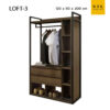 ตู้เสื้อผ้าโครงเหล็ก Loft 120 cm 2 ลิ้นชักกลาง และชั้นวางของสูงด้านข้าง