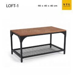 โต๊ะกลางโซฟา loft 1 ขาเหล็กสีดำ สี่เหลี่ยมผืนผ้า พื้นตะแกรงเหล็ก เพิ่มมุมสามเหลี่ยมเหล็กใต้ท็อปโต๊ะ