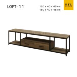 ชั้นวางทีวี Loft-11 ขาเหล็กสีดำ ไม้สีมอคค่า ลิ้นชักกลาง 2 อัน