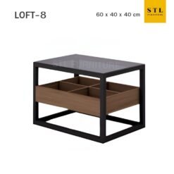 โต๊ะกลางโซฟาสไตล์ loft เหล็กสีดำ ไม้สีน้ำตาลเข้ม หน้าโต๊ะกระจก 60 cm