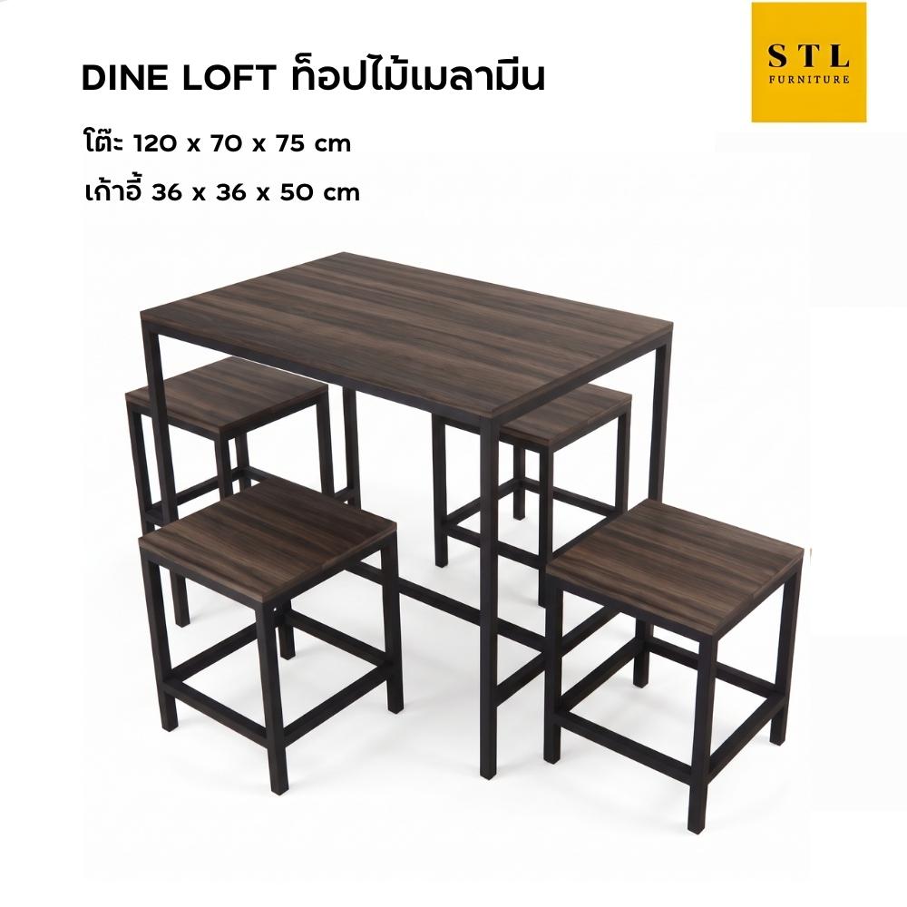 ชุดโต๊ะกินข้าว Loft Set ท็อปไม้เมลามีน 4 ที่นั่ง (ไม่มีพิง)